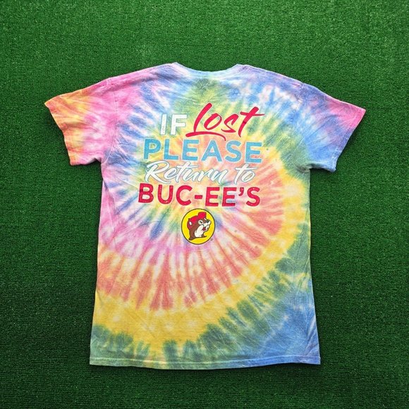 Buc-ees Tshirt Mens Medium Tie Dye Short Sleeve If Lost Please Return To Buc-ees - Picture 7 of 8